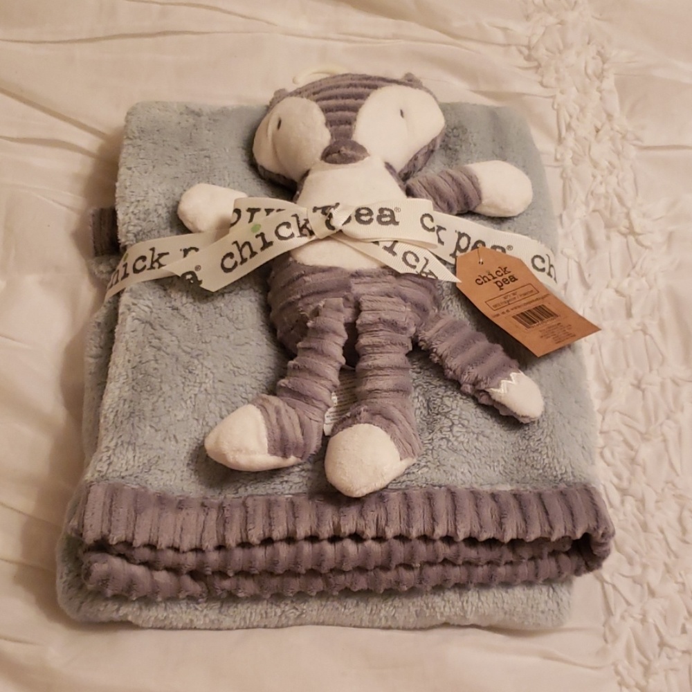 Blue and Gray Blanket and Stuffed Lovey Set.